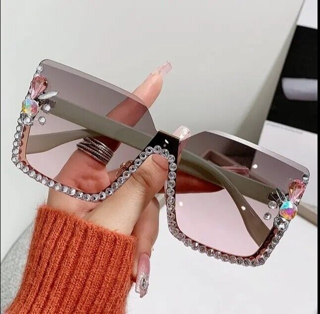 Womens Sunglasses Bling Rhinestone Diamond Square Outdoor Oversized Fashion