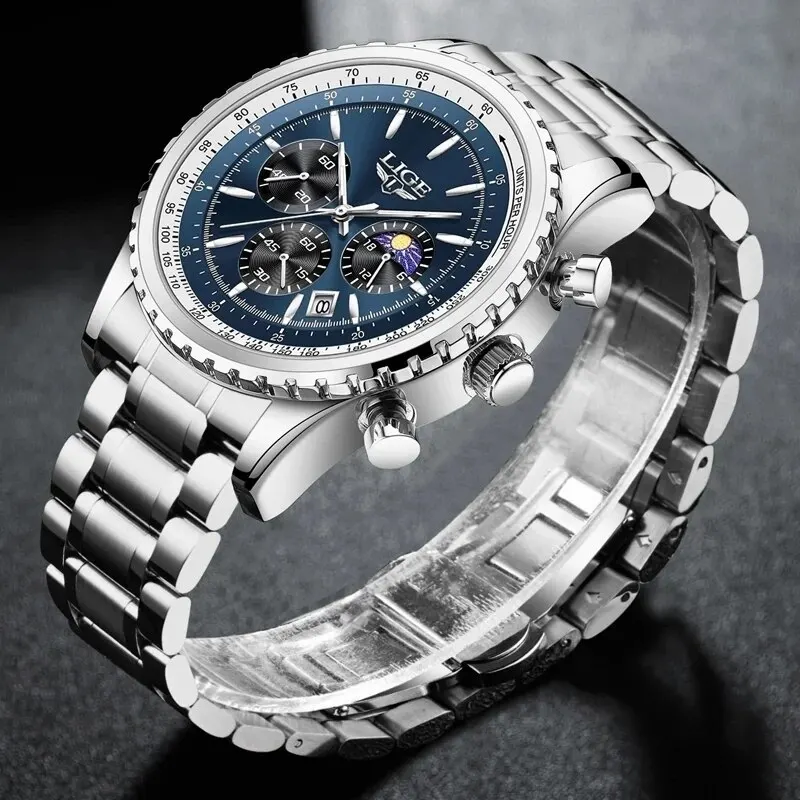 Luxury Men's Quartz Watch with Date Chronograph and Luminous Waterproof Features