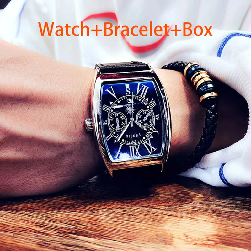 Mens Automatic Watch Mechanical Leather Band Date Sports Self-winding Wristwatch