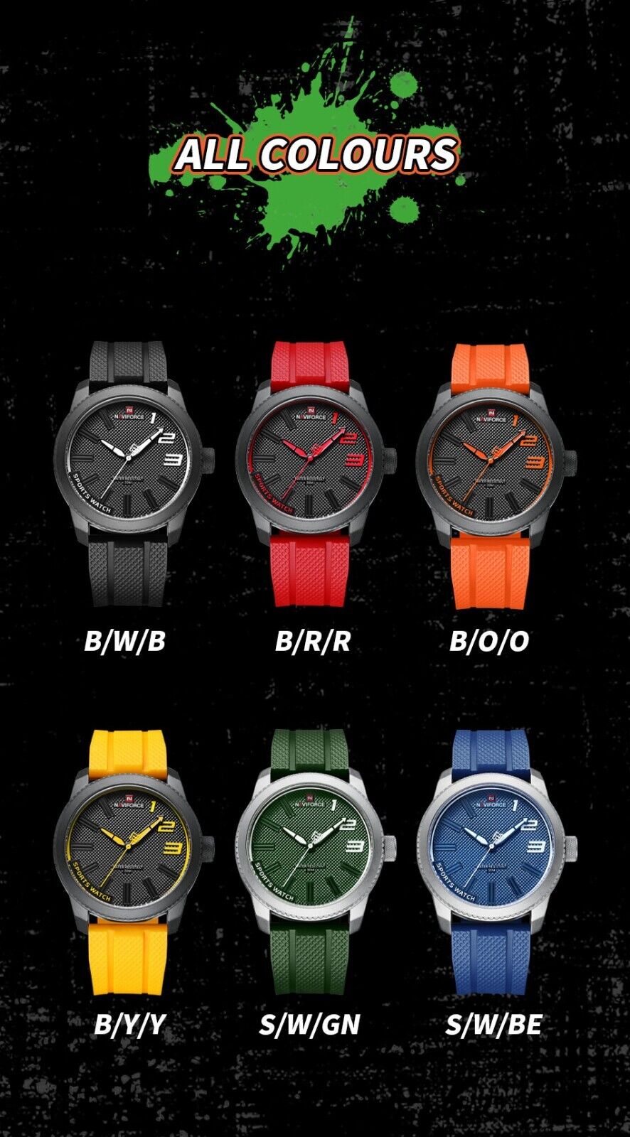 Men's Luxury Sports Style Fashion Watch Waterproof Quartz Silicone Strap ORANGE