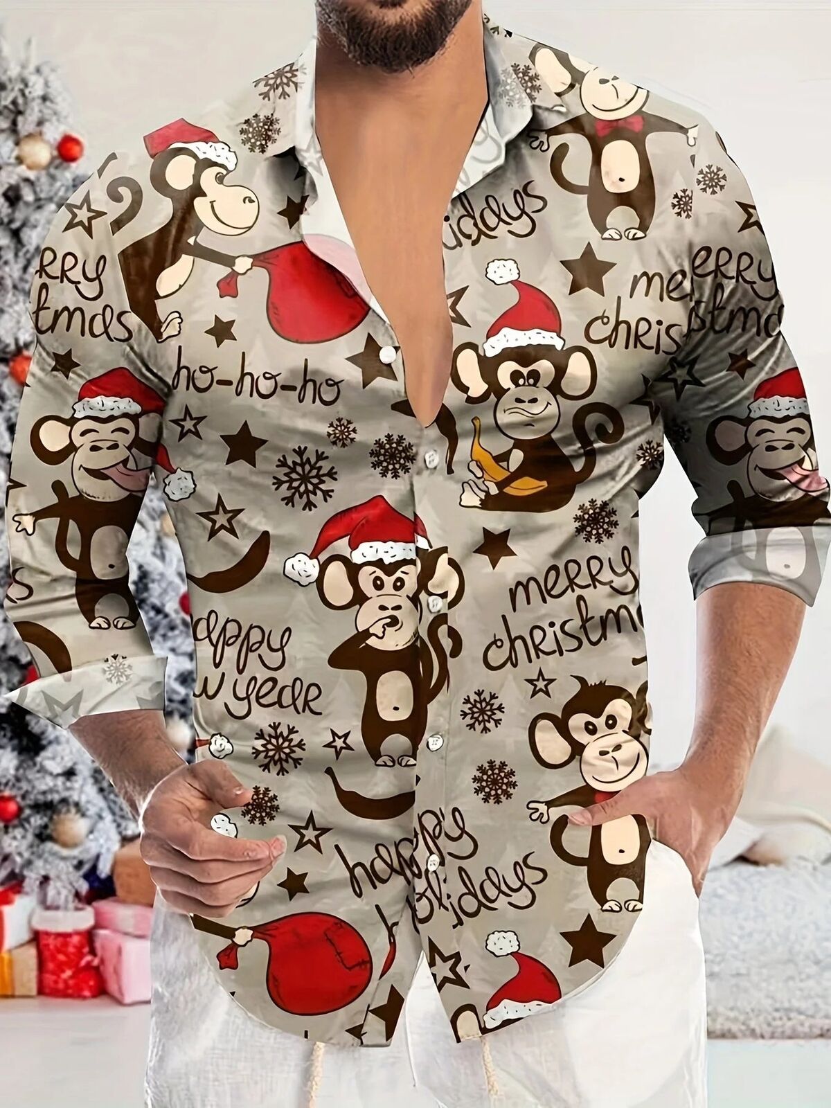 Men's Christmas Fashion Shirts 13 Designs Xmas Santa Reindeer Tops Festive Wear