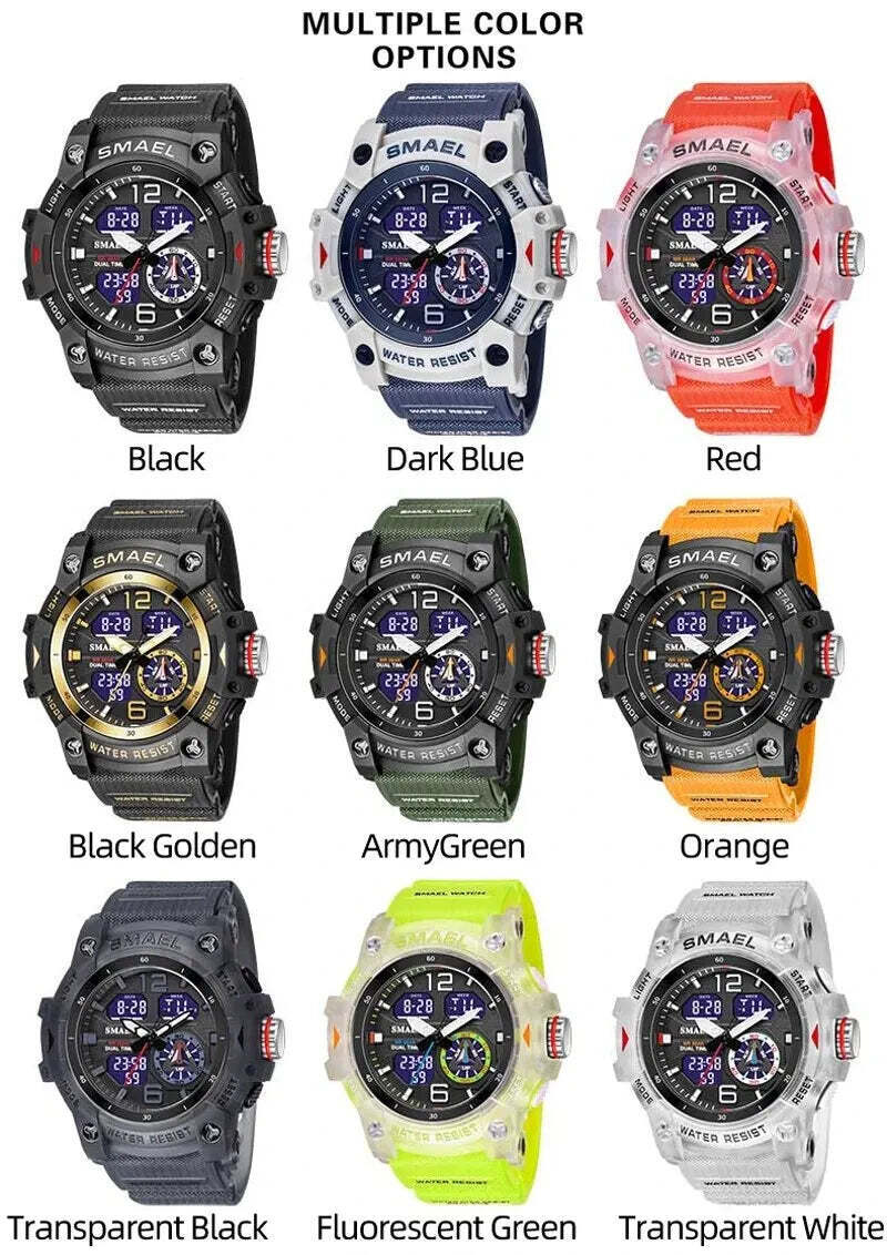 Mens Digital Sports Watch Waterproof Quartz Analog Military Wrist Watches SMAEL