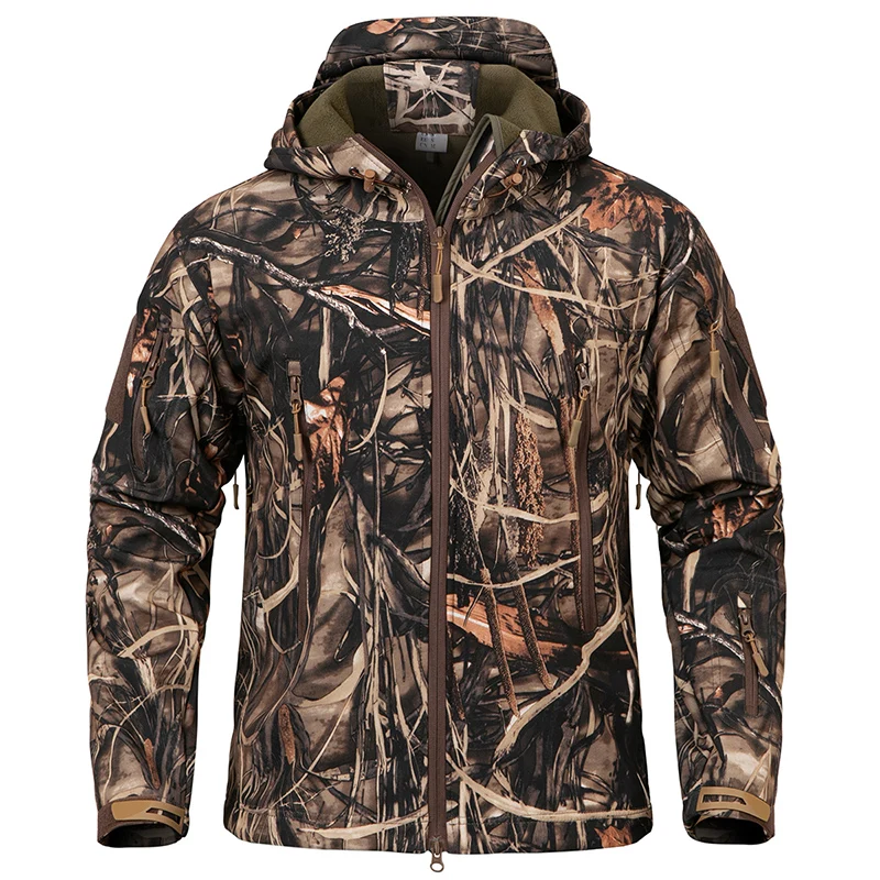 Mens Camouflage Waterproof Jacket Soft Shell Tactical Warm Fleece Lining