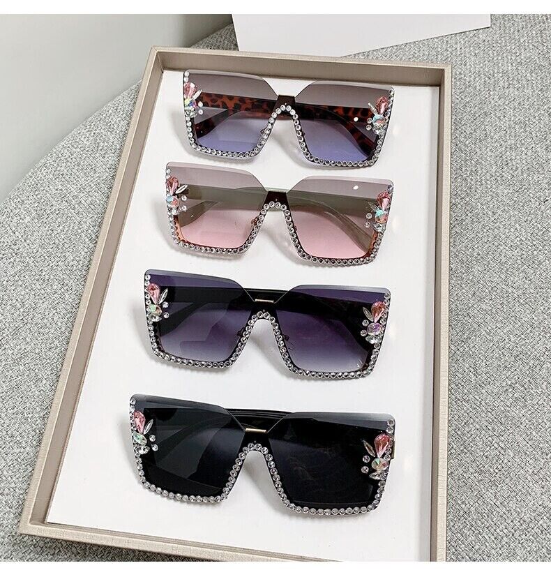 Womens Sunglasses Bling Rhinestone Diamond Square Outdoor Oversized Fashion