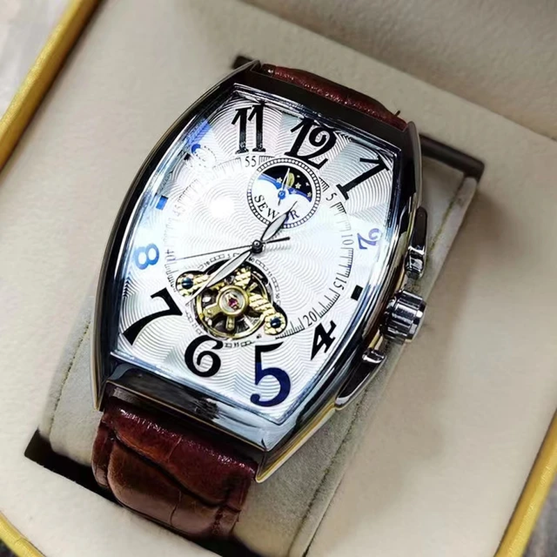 Mens Watch Fashion Moon Phase Tourbillon Automatic Mechanical