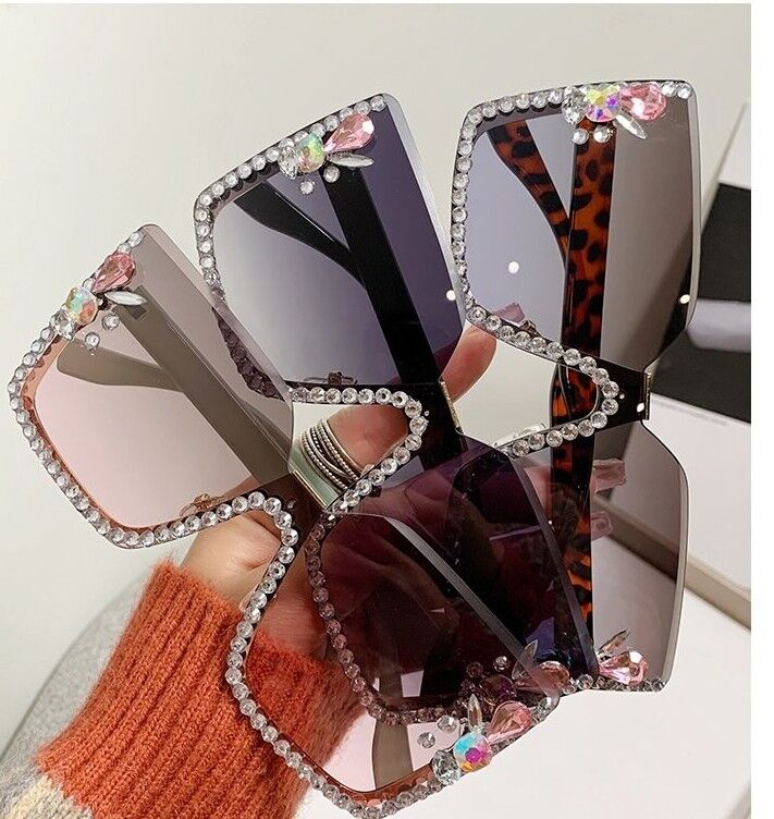 Womens Sunglasses Bling Rhinestone Diamond Square Outdoor Oversized Fashion