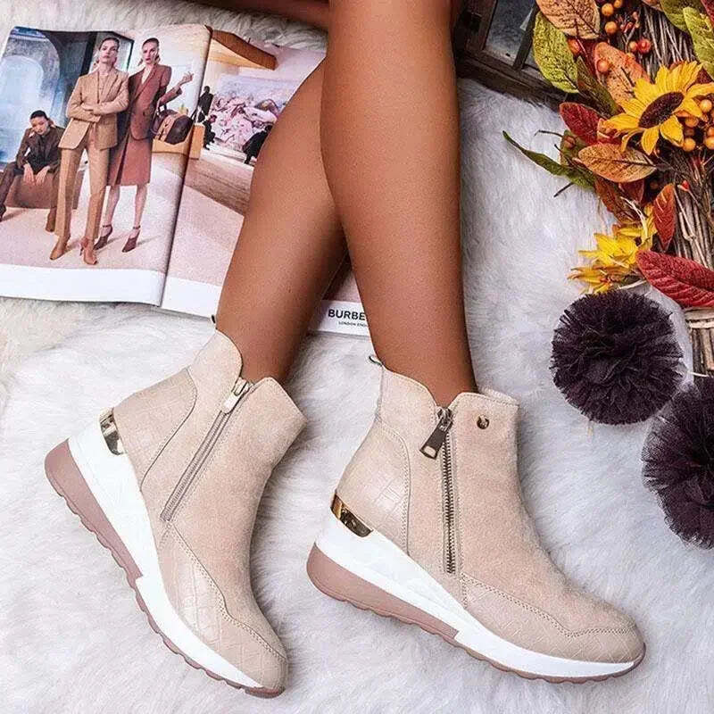 Womens Ankle Boots Wedge Platform Heel Chunky Ladies High Top Ankle Fashion 2024