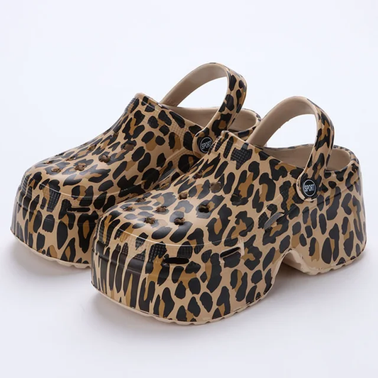 Leopard Thick Bottom Clogs for Women Closed Toe Chunky Platform Sandals Woman Su