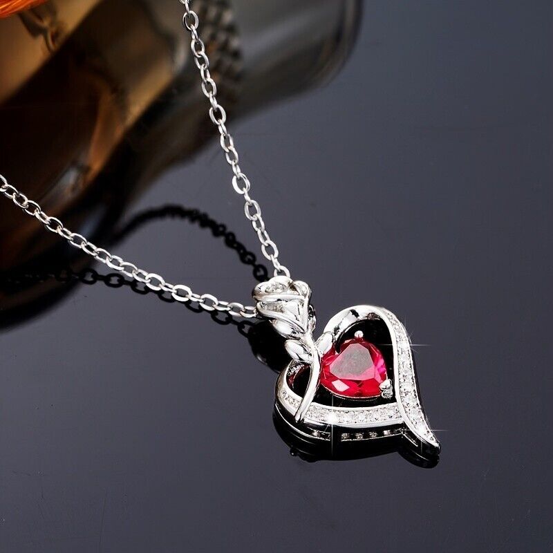 Jewellery Gift Box Set Ladies Women's Girls Rose And Heart Ruby Fashion Necklace