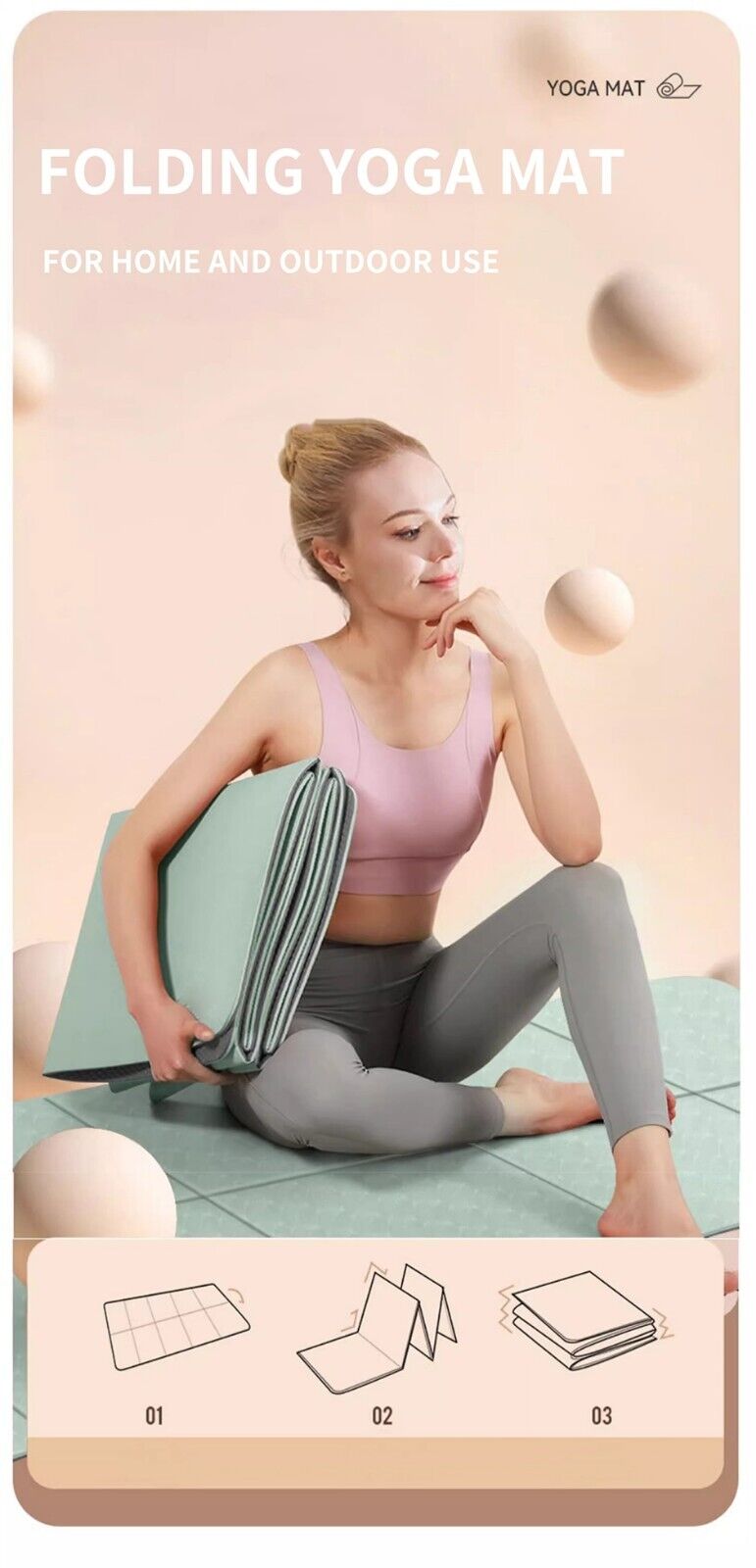 Eco Yoga Mat 6mm Foldable Gym Exercise Fitness Pilates Workout Mat Non Slip