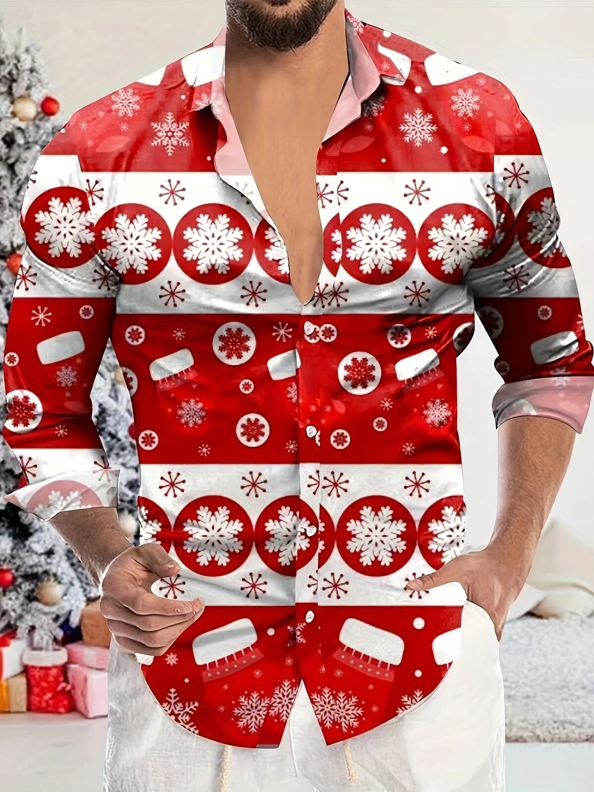 Men's Christmas Fashion Shirts 13 Designs Xmas Santa Reindeer Tops Festive Wear