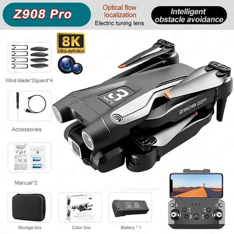 Z908 Promax Drone Professional 8K HD Dual Camera 5G WIFI Optical Flow Obstacle