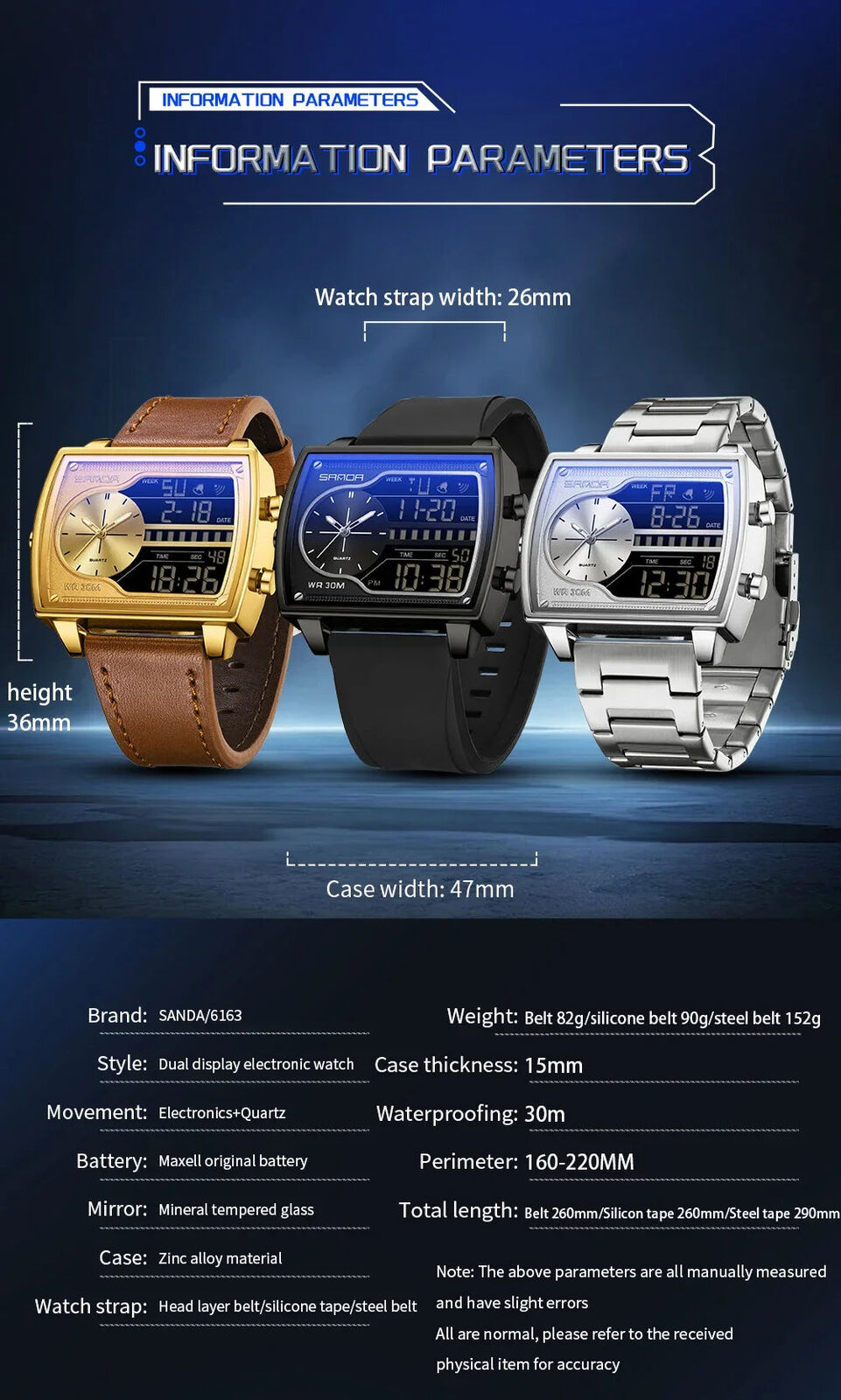 Mens Sports DualDisplay Wristwatch Digital Analog Waterproof Quartz Luxury Watch