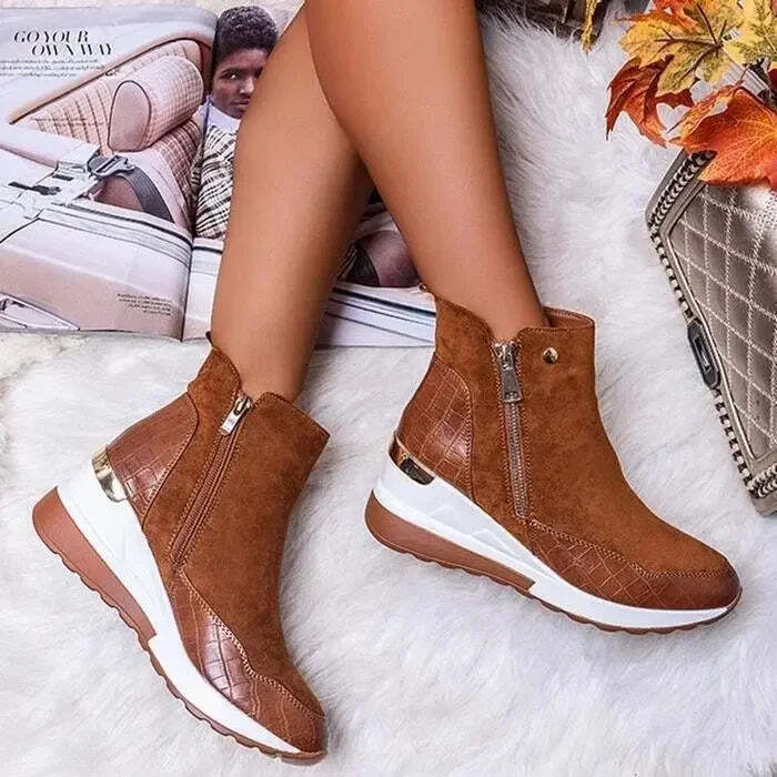 Womens Ankle Boots Wedge Platform Heel Chunky Ladies High Top Ankle Fashion 2024