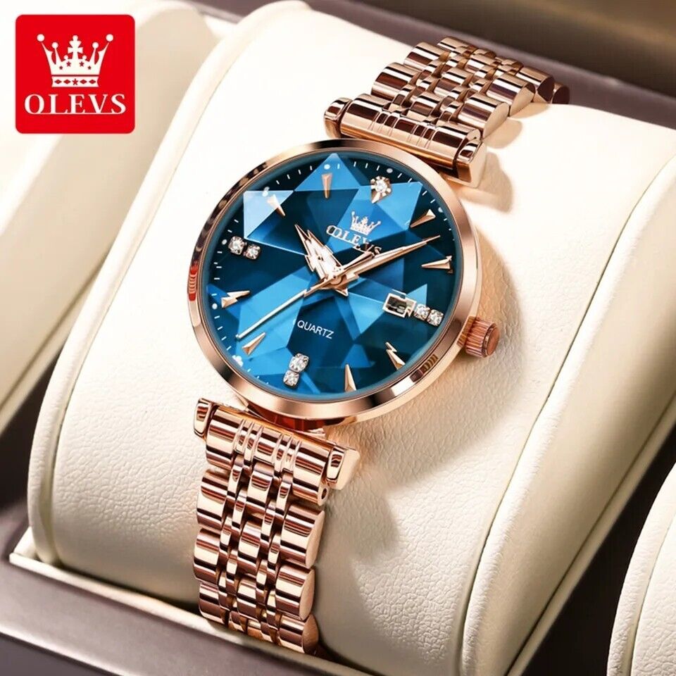 Womens Watches Luxury Fashion Design Rose Gold Blue Stainless Steel Waterproof