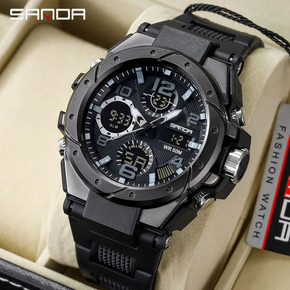 Mens Dual Display Watch Military Sports Watch LED Digital Quartz Waterproof