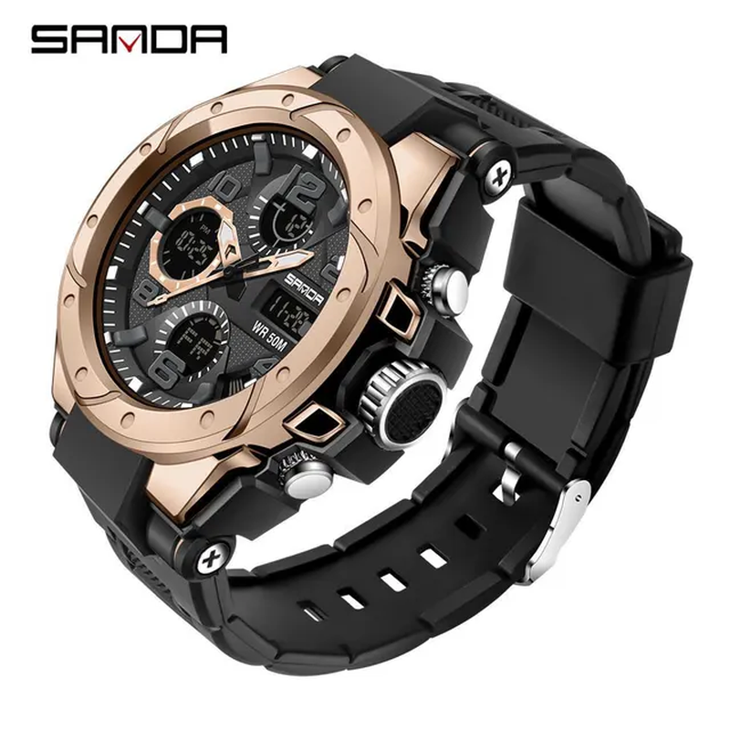 Mens Dual Display Watch Military Sports Watch LED Digital Quartz Waterproof