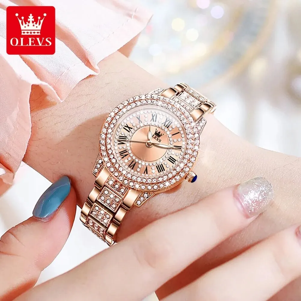 9943 Luxury All Diamond Original Quartz Watch for Women Elegant Rose Gold Stainl