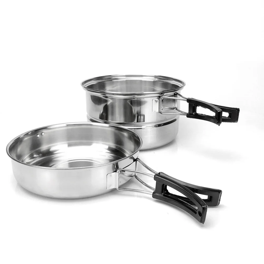 1 Set 3Pcs Stainless Steel Outdoor Camping Picnic Pot Cookware Picnic Pan Set Co