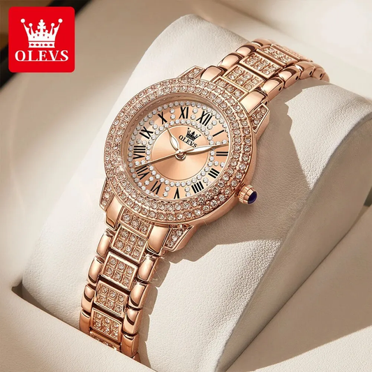 9943 Luxury All Diamond Original Quartz Watch for Women Elegant Rose Gold Stainl