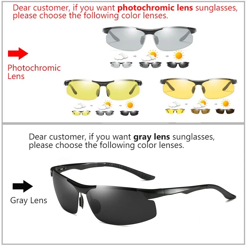 Aluminum HD Polarized Photochromic Sunglasses Men Driving Sun Glasses Male