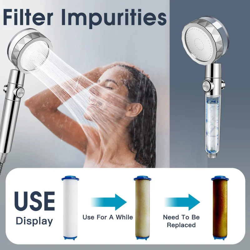 Adjustable High-Pressure Turbo Fan Shower Head 360 Degree Filter Water Saving