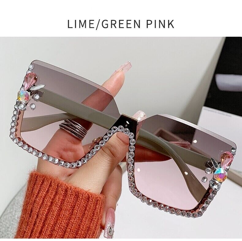 Womens Sunglasses Bling Rhinestone Diamond Square Outdoor Oversized Fashion