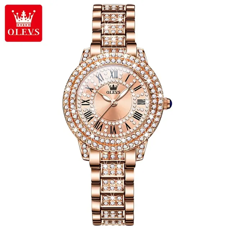 9943 Luxury All Diamond Original Quartz Watch for Women Elegant Rose Gold Stainl