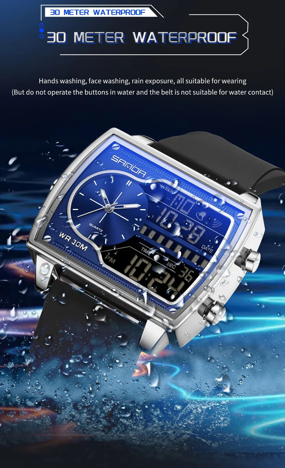 Mens Sports DualDisplay Wristwatch Digital Analog Waterproof Quartz Luxury Watch