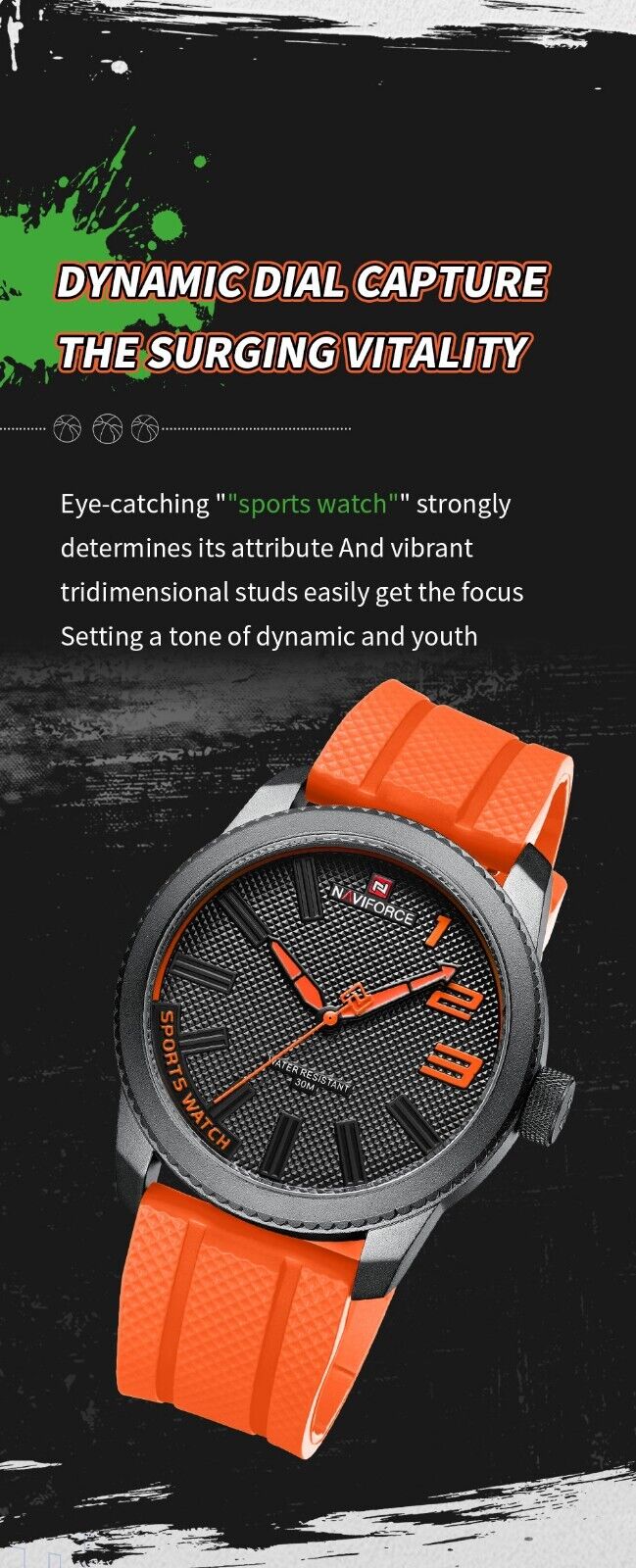 Men's Luxury Sports Style Fashion Watch Waterproof Quartz Silicone Strap ORANGE