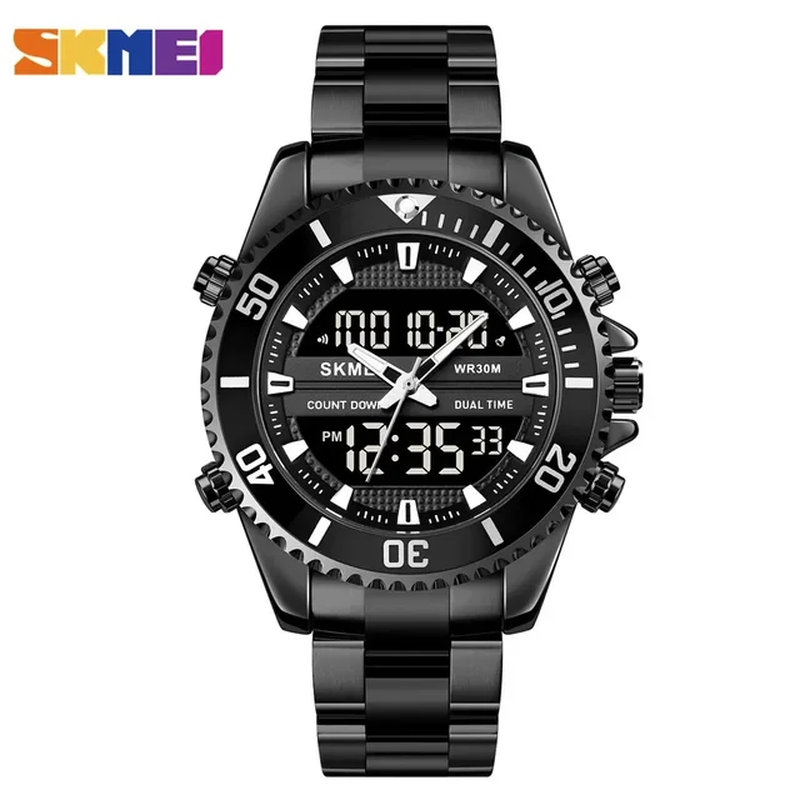 Alarm Mens Watch Waterproof Stainless Steel Relogio Masculino Dual Display Watch