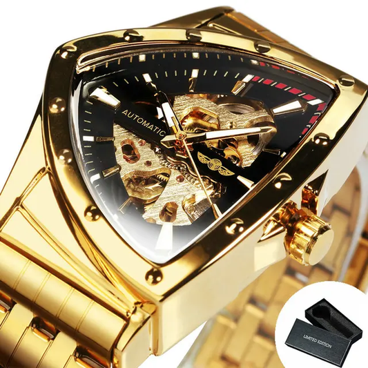 WINNERTriangle Skeleton Automatic Watch for Men Gold Sports Mechanical Watches L