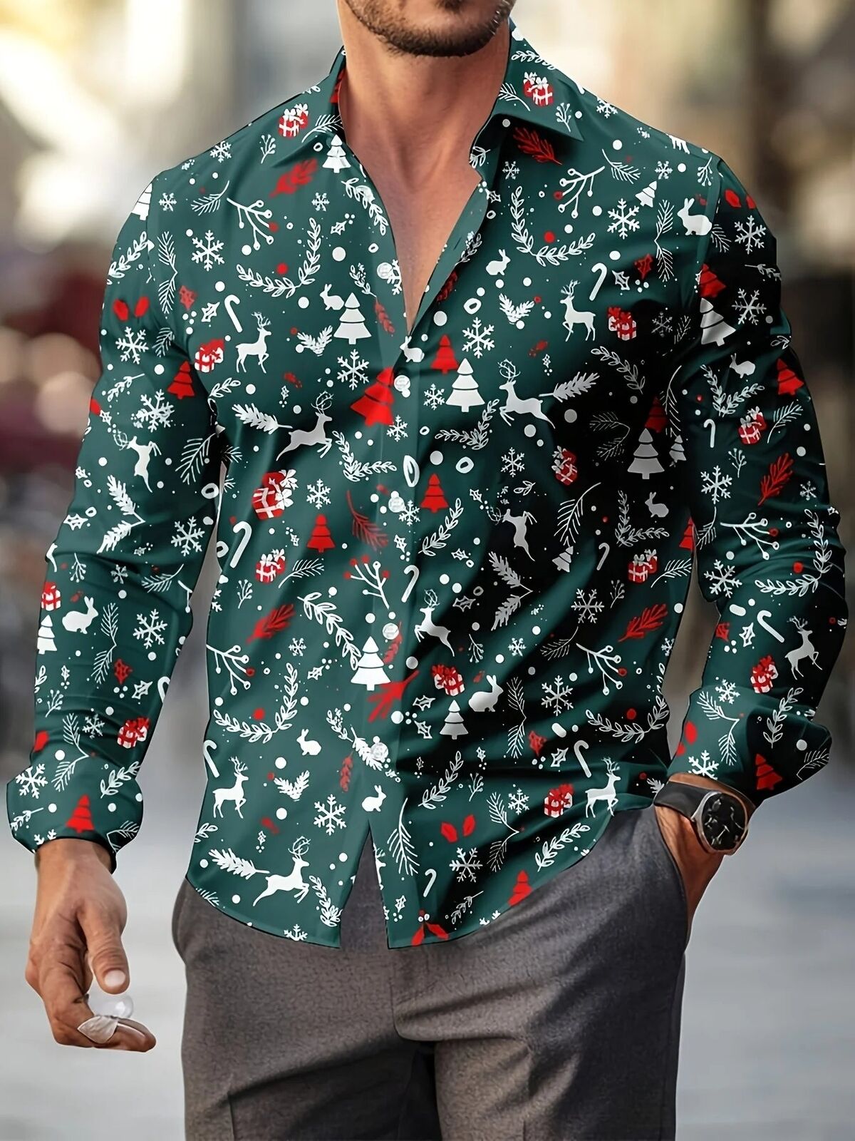 Men's Christmas Fashion Shirts 13 Designs Xmas Santa Reindeer Tops Festive Wear