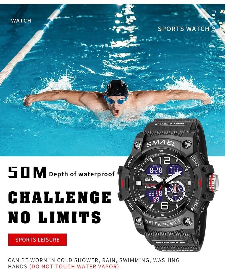 SMAEL Mens Sports Watch Waterproof Quartz Analog Digital Military Wrist Watches