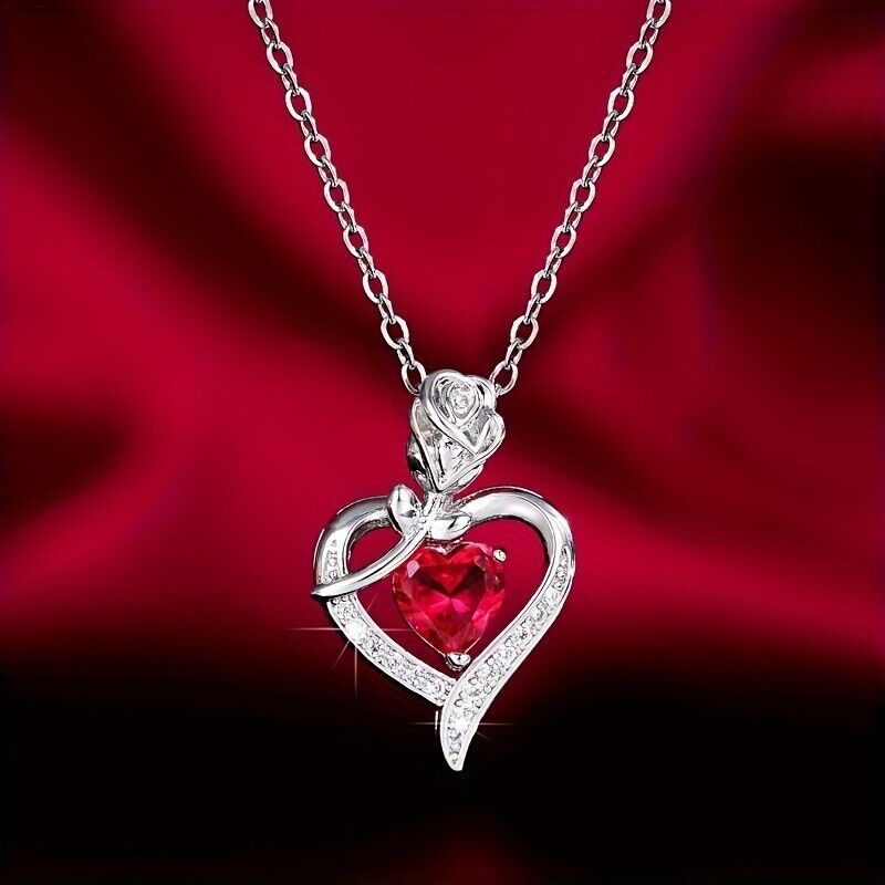 Jewellery Gift Box Set Ladies Women's Girls Rose And Heart Ruby Fashion Necklace