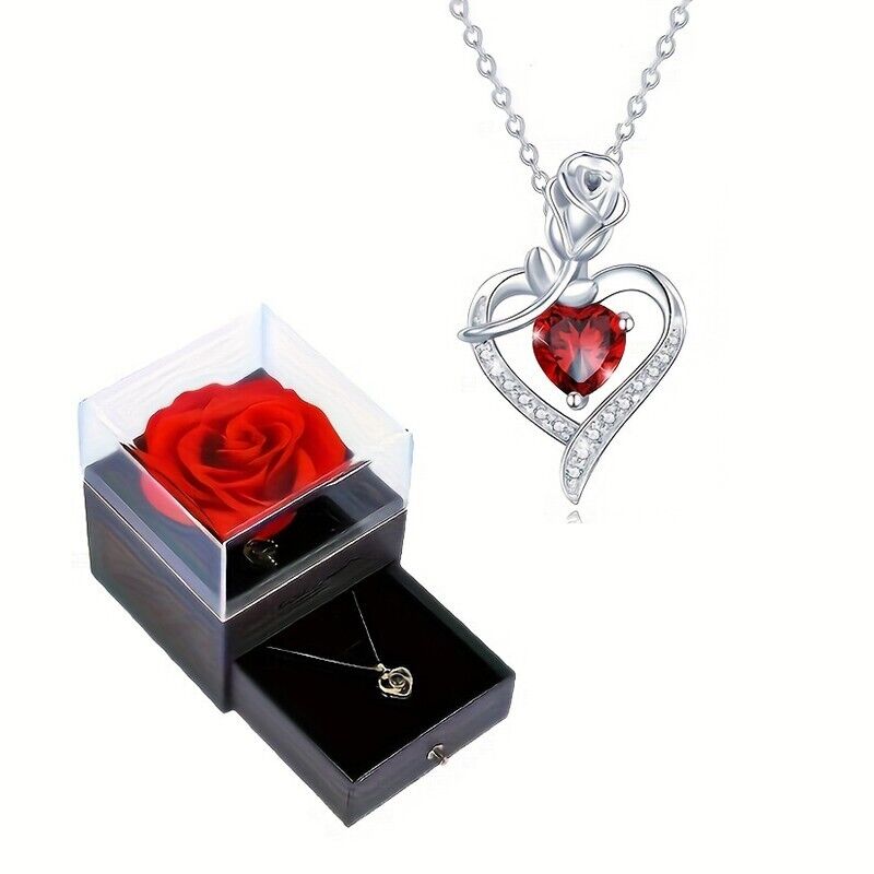 Jewellery Gift Box Set Ladies Women's Girls Rose And Heart Ruby Fashion Necklace