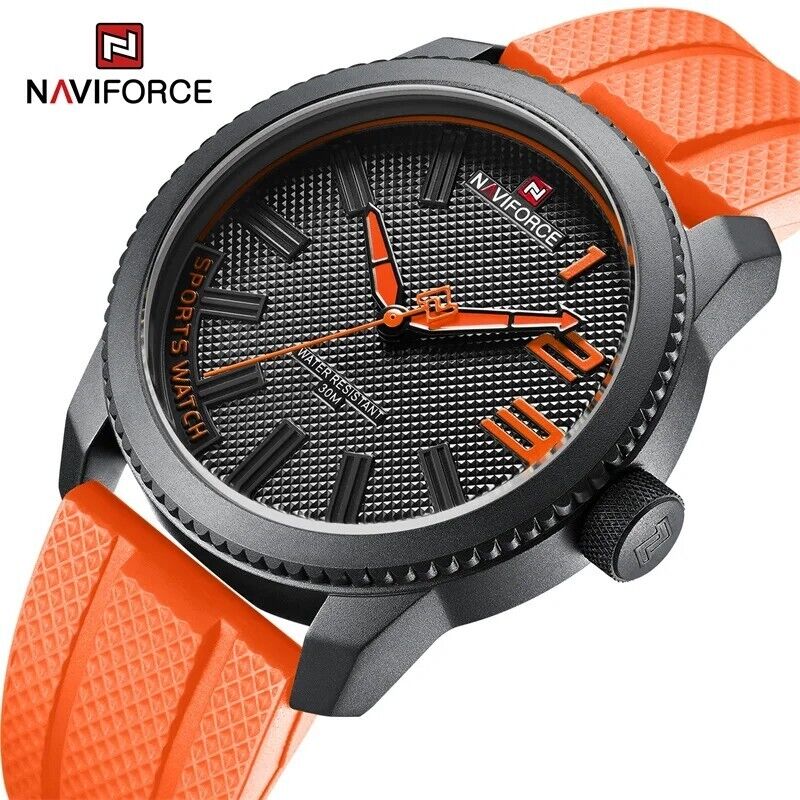 Men's Luxury Sports Style Fashion Watch Waterproof Quartz Silicone Strap ORANGE