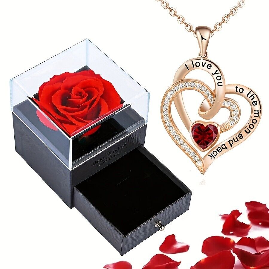 Jewellery Gift Box Set Ladies Women's Girls Double Heart Ruby Fashion Necklace