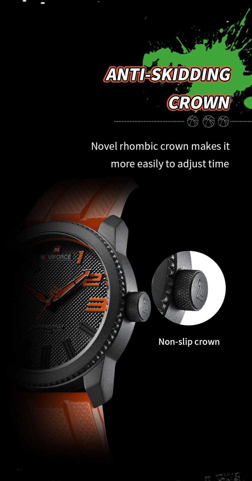 Men's Luxury Sports Style Fashion Watch Waterproof Quartz Silicone Strap ORANGE