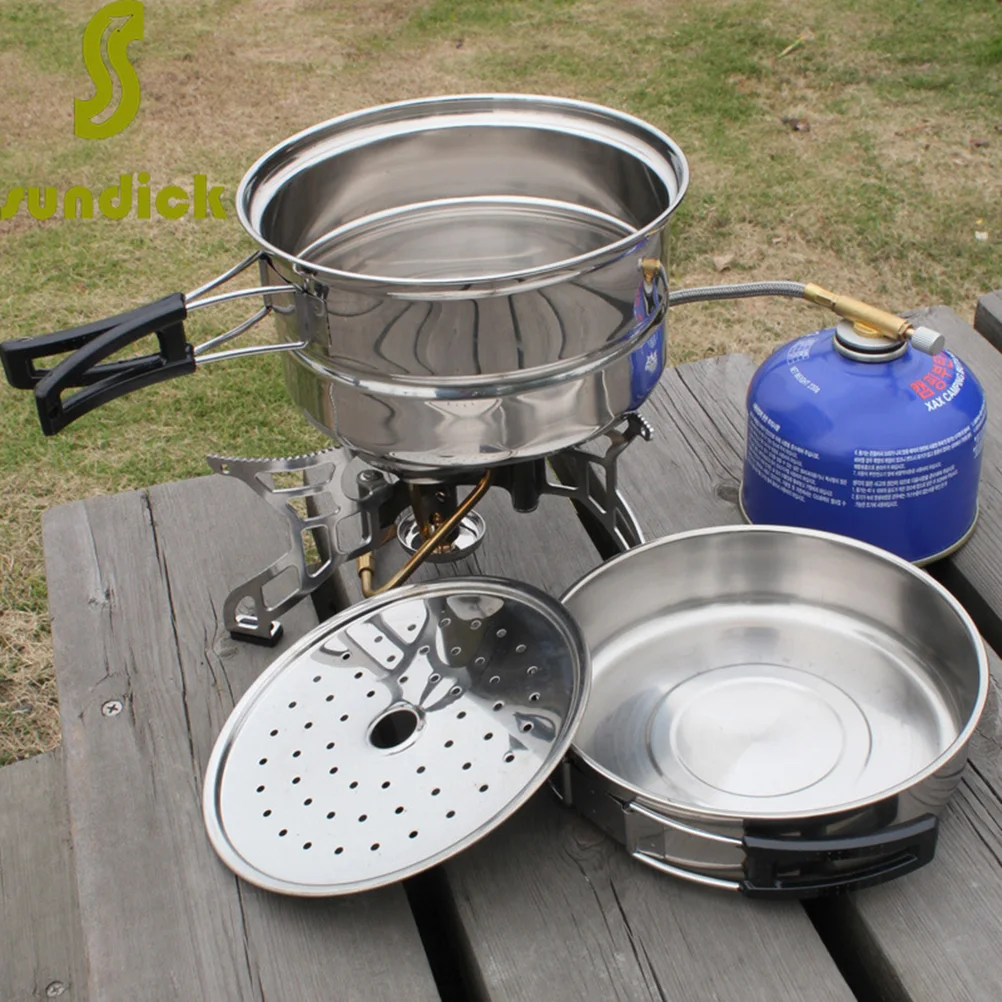 1 Set 3Pcs Stainless Steel Outdoor Camping Picnic Pot Cookware Picnic Pan Set Co