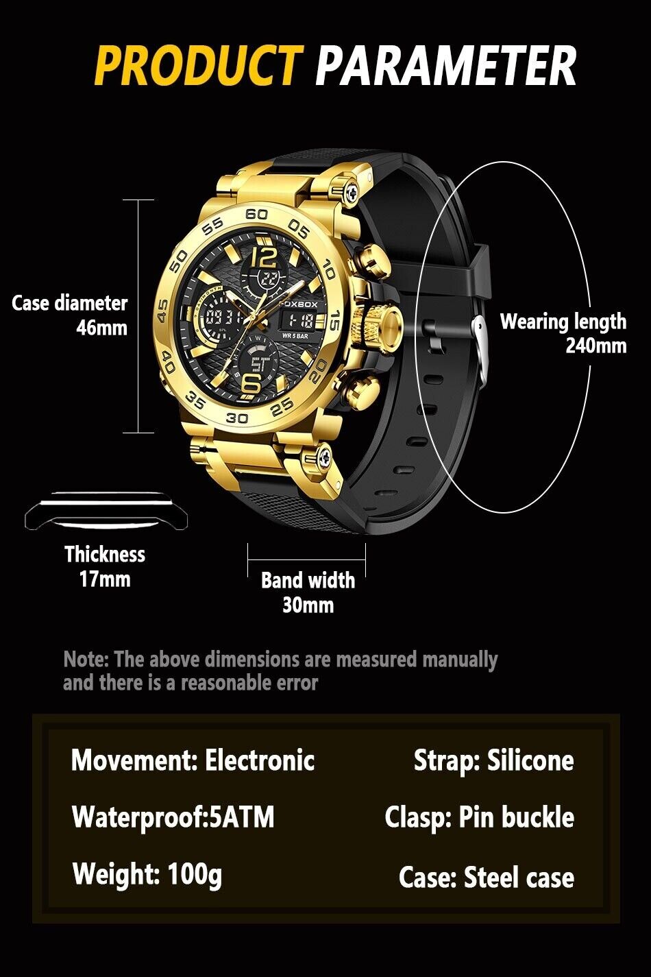 Men's Watch Digital Analogue Waterproof Quartz Wrist Fashion Heavy Duty LED