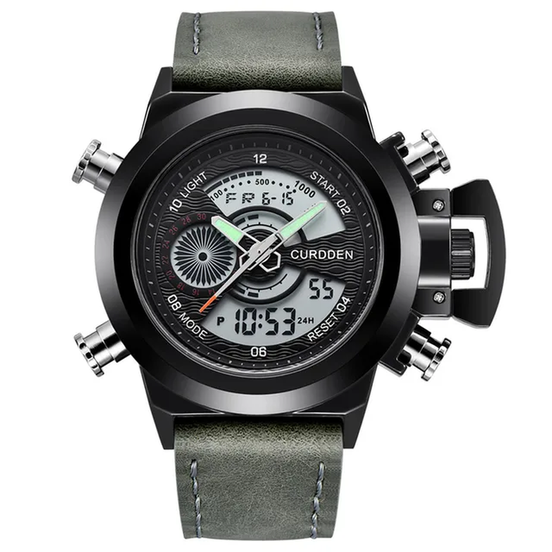 Mens  Dual Time Watches Fashion Leather Band Chronograph Military Multi-Function