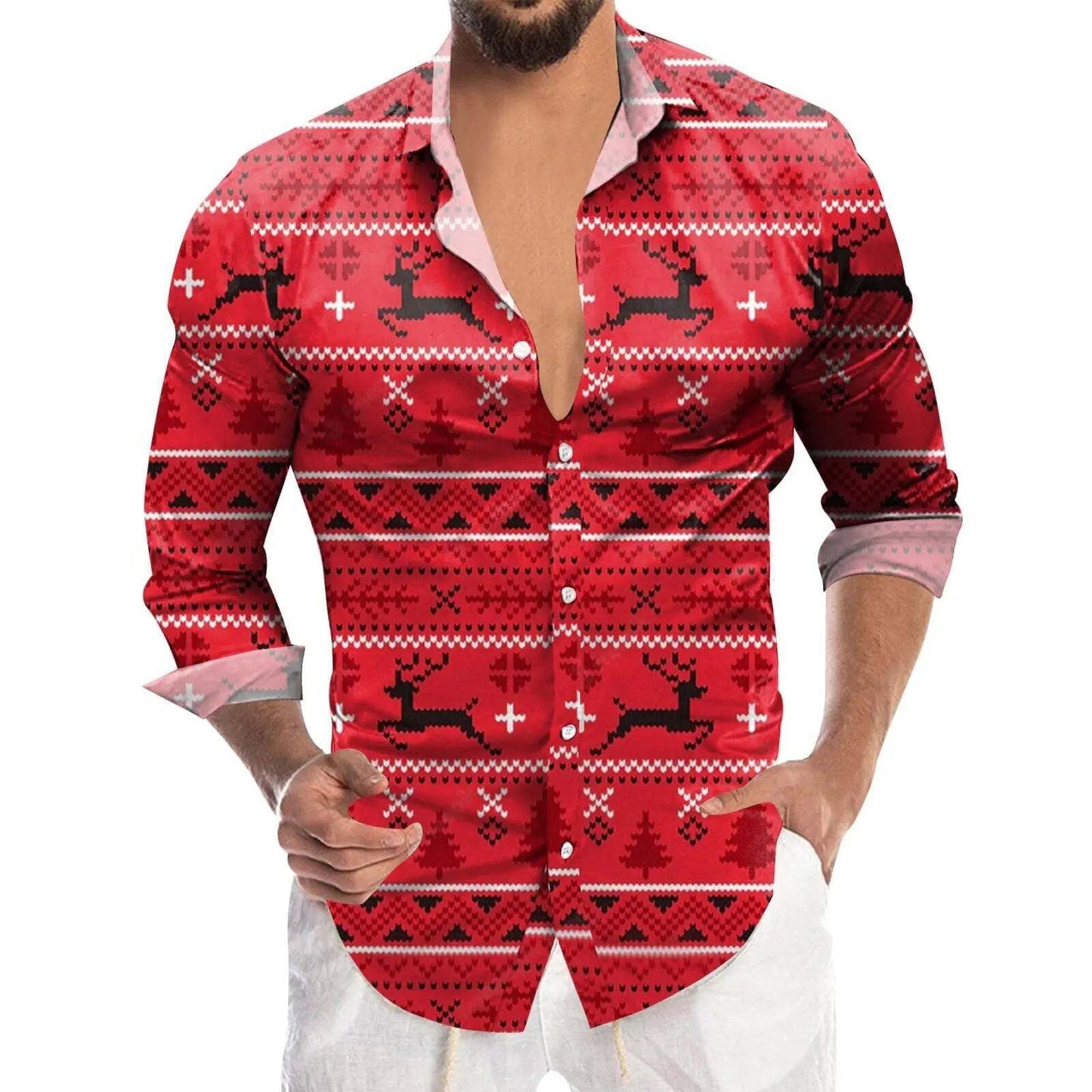 Men's Christmas Fashion Shirts 13 Designs Xmas Santa Reindeer Tops Festive Wear