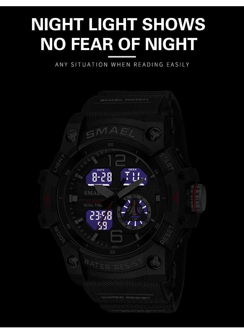 SMAEL Mens Sports Watch Waterproof Quartz Analog Digital Military Wrist Watches