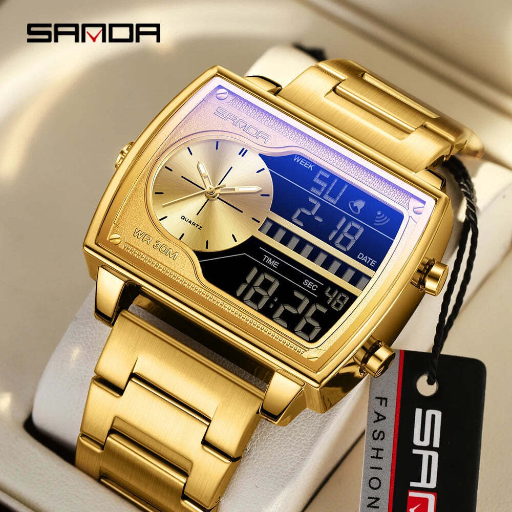 Mens Sports DualDisplay Wristwatch Digital Analog Waterproof Quartz Luxury Watch