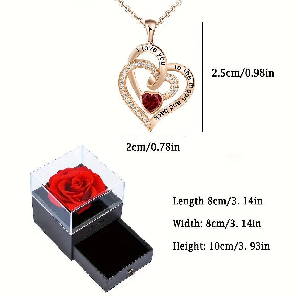 Jewellery Gift Box Set Ladies Women's Girls Double Heart Ruby Fashion Necklace