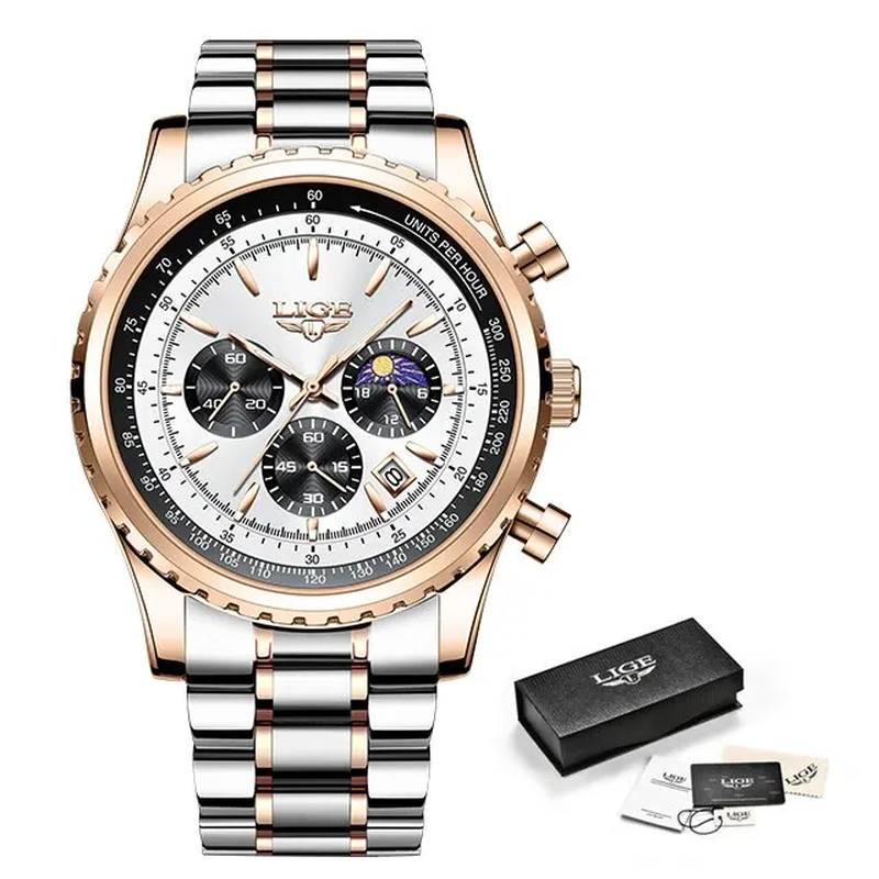 Luxury Men's Quartz Watch with Date Chronograph and Luminous Waterproof Features