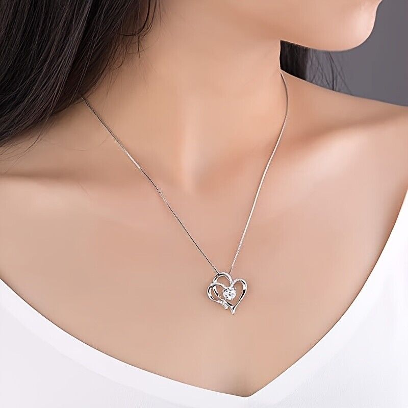 Jewellery Gift Box Set Ladies Womens Girls Double Heart Diamond Fashion Necklace