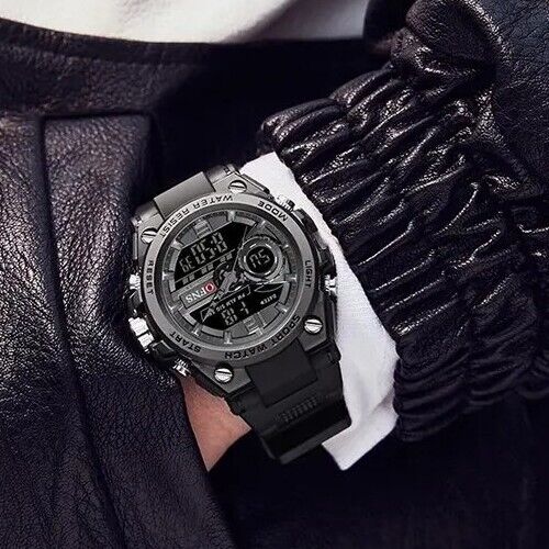 Mens Digital Watches Dual Analogue Waterproof Fashion Sports Wrist Watch LED