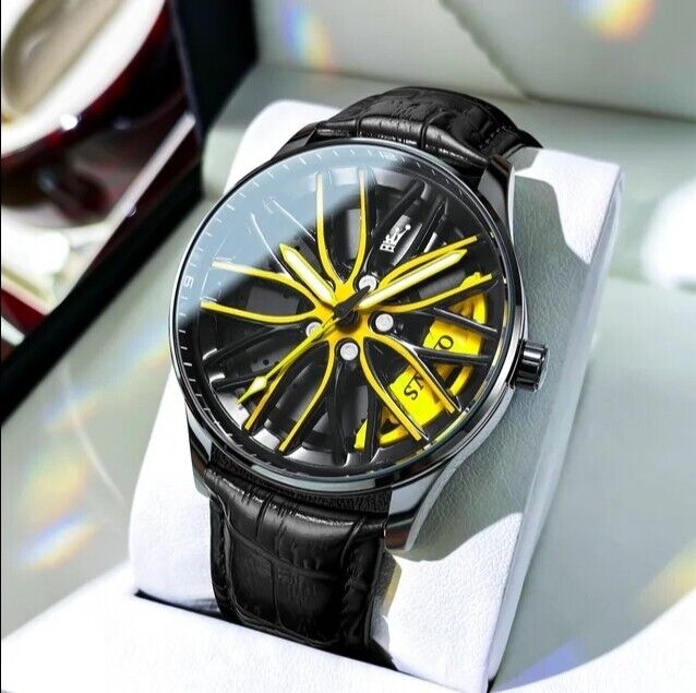 Mens Luxury Watch Waterproof Luminous Fashion Wristwatch Car Wheel Hub Design